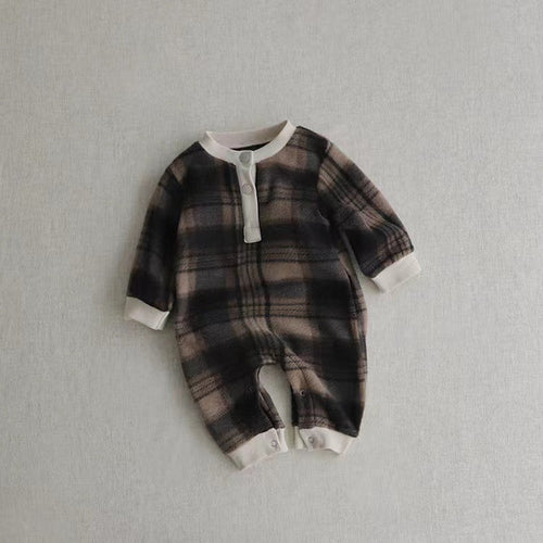 Baby Fashion Plaid Pattern Thin Fleece Autumn Romper