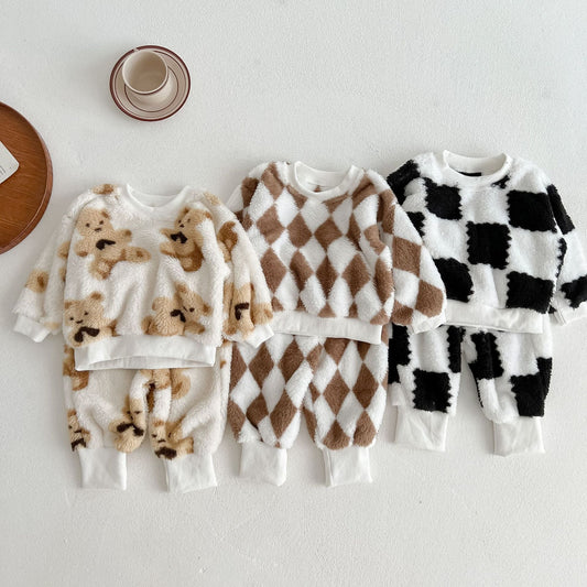 Baby Fashion Pattern Double-Sided Fleece Long Sleeve Sets