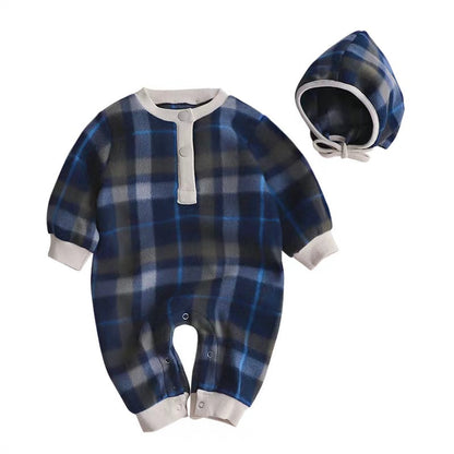 Baby Fashion Plaid Pattern Thin Fleece Autumn Romper