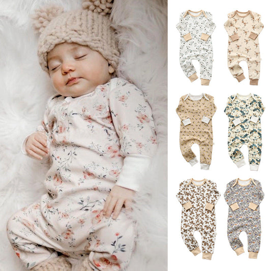 Baby Floral Graphic Envelope Collar Design Soft Cotton Nordic Style
